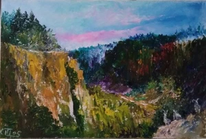 Cuadro "Canadá". Óleo sobre cartón. Cuchillo de paleta. 8 x 12 inc. Hecho a mano. 2025. - Imagen 1 de 1
