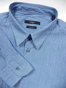 CAMISA DEPORTIVA ERMENEGILDO Z ZEGNA PARA HOMBRE XL CALCE DELGADO INFORMAL ELEGANTE AZUL SEERSUCKER - Imagen 1 de 4