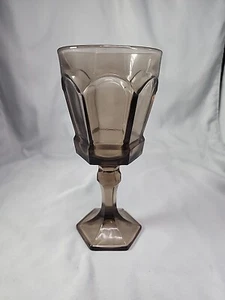 Fostoria Vintage 6-Sided Smoked Cut Smoke Glass Wine Glass Goblet 7" Tall - Picture 1 of 6