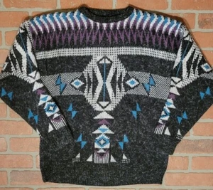 Vintage 90's Geometric Retro Pattern Knit Sweater - Picture 1 of 4