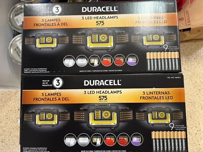Lote CANTIDAD 6: Duracell 575 lúmenes 3 PACK LED Faros Correa Cabeza Linterna Foto 1 de 4