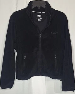 DKNY Damen kleine schwarze Fleece Pullover Jacke durchgehender Reißverschluss mit Taschen sportlich - Bild 1 von 6