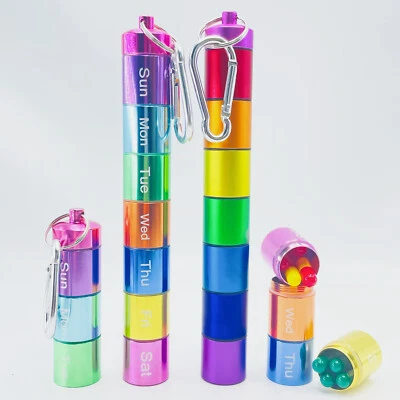 Portable Pill Case 7 Compartments Pocket Aluminum Alloy Pill Box with Keychain - Image 1 of 4