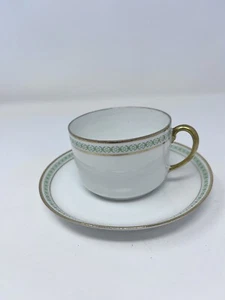 Limoges Charles Martin Depose 1900’s Green Laurel Gold Band Teacup/Saucer Inv#23 - Picture 1 of 10