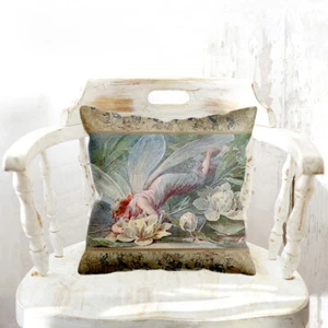 Art Nouveau Lotus Fairy Antique Image Custom Double Sided Square Pillow - Picture 1 of 1