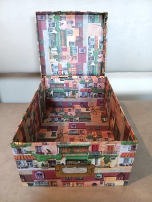 Caja de almacenamiento/foto ~ 11" x 8" x 4-1/2" de profundidad ~ diseño de escena callejera francesa Foto 1 de 3