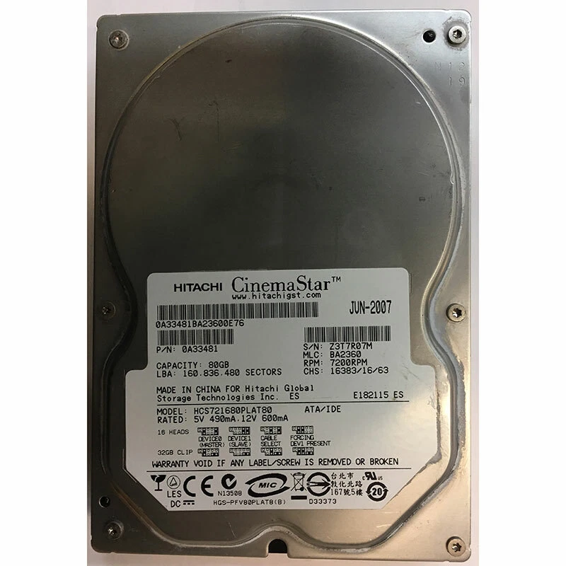 HCS721680PLAT80 - Hitachi 80GB 7200 RPM SATA 3.5" HDD - Image 1 of 1