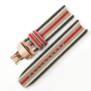 For Burberry 7600 7601 7602 Nylon Canvas Watch Band Genuine Leather Strap 22mm - Picture 1 of 18