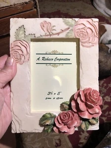 A. Richesco Corporation 3D Resin Handpainted Tabletop Rose Floral Square Frame - Picture 1 of 4