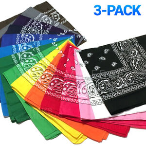 3-Pack Bandana 100% Cotton Paisley Print Double-Sided Scarf Head Neck Face Mask
