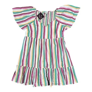 Ava & Viv Women's Colorful Striped Cotton Dress 2X Plus Size Ruffle Sleeve Summe - Picture 1 of 12