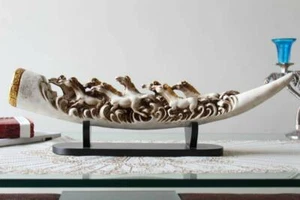 Decorative Resin Horses Tusk Showpiece Statue Figurine Decor - Picture 1 of 5