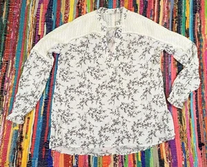 Cato Womens S Peasant Top Tunic Blouse Balloon Sleeve V-Neck Floral White Brown - Picture 1 of 12