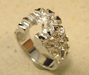 Men's Rhodium Plated Horse Shoe Nugget Ring W Small Round Clear CZ Size 11 New