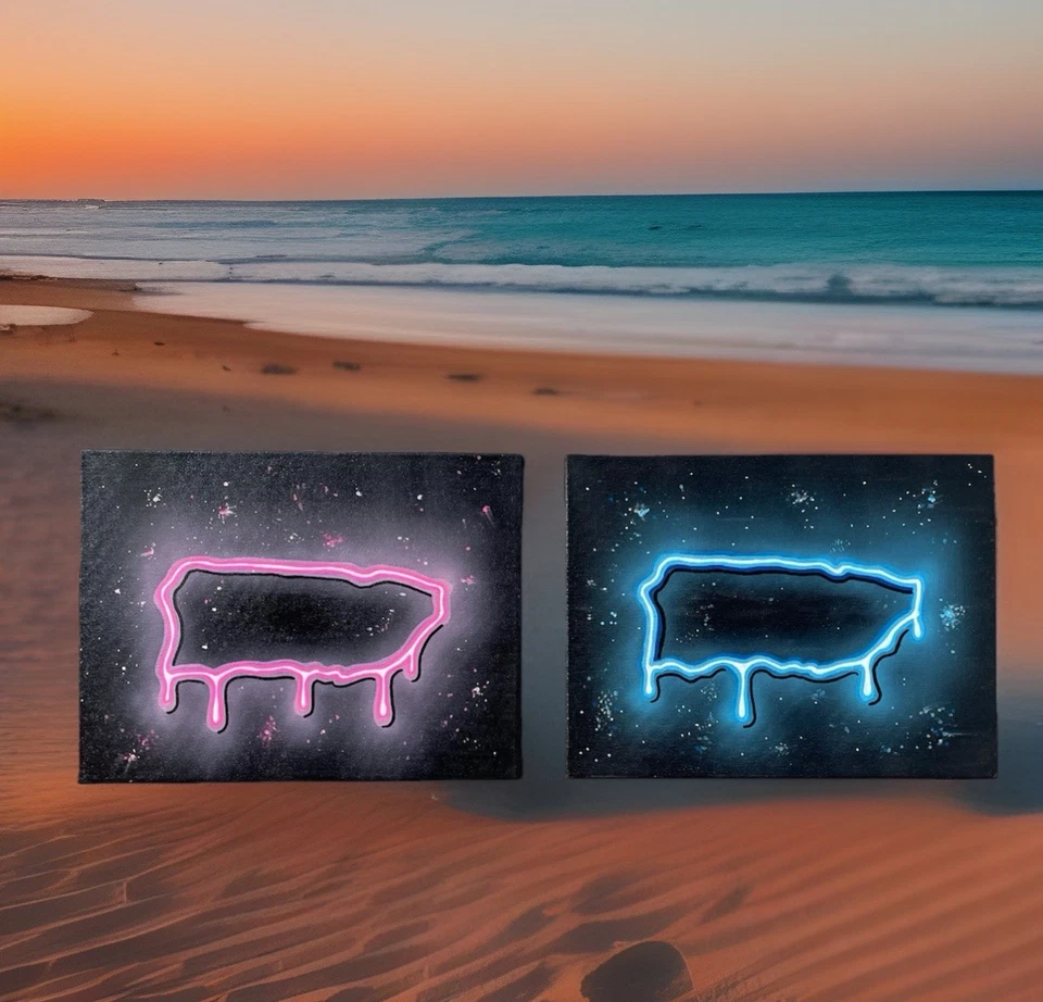 Juego de lienzo arte por goteo neón Puerto Rico 6x4 - decoración de pared rosa y azul - mini pintura Foto 1 de 1