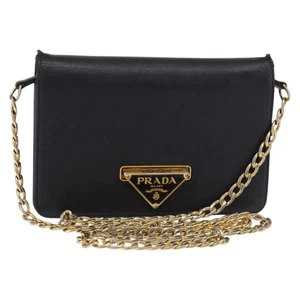 Auténtico bolso de hombro con cadena PRADA cuero Safiano negro dorado 142658 - Imagen 1 de 23