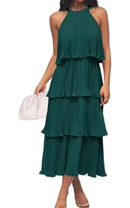 Vestido midi de mujer ZESICA sin mangas cuello halter con volantes talla M, usado  - Imagen 1 de 6