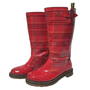 Dr Martens Womens Nellie Wellies Boots Red Tartan Size 10 UK 8 EU 42 RARE DESIGN - Picture 1 of 24
