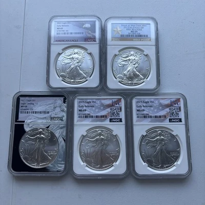 Lot Of 5 ✪ Varied Years: SILVER AMERICAN EAGLE  ✪  NGC MS69 ✪ 5oz Fine Silver - Image 1 of 4