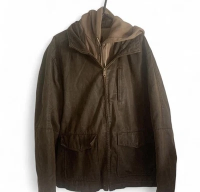 Rogue Brown Vintage Años 90 Bombardero Granero Chaqueta Imitación Gamuza Extraíble Capucha Talla XL Hombres Foto 1 de 4