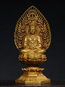 11" Antique Tibet Tibetan Buddhism temple Bronze gilt Guanyin Bodhisattva statue - Picture 1 of 9