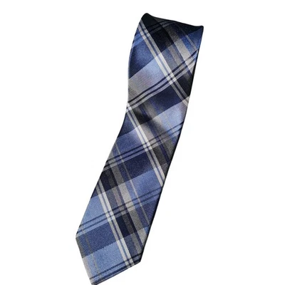 Corbata de seda a cuadros azul platino Pront Uomo Foto 1 de 4