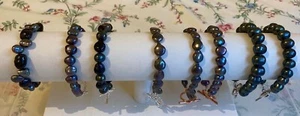 Grey/Peacock/Black Cultured Pearl Threaded Bracelets with Plated Toggle Clasps - Picture 1 of 20
