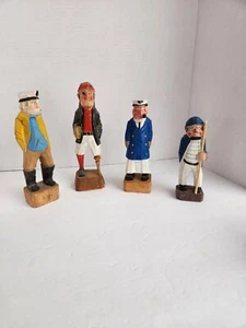Set 4 Vtg Carved Figures Captain Sailor Pirate Fishermen Nautical Beach House  - Picture 1 of 8