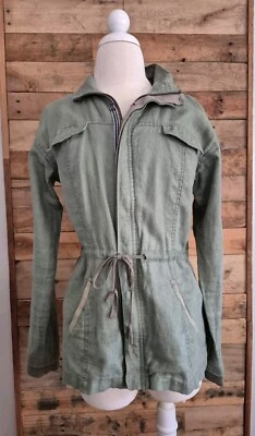 Michael Stars Linen Utility Field Jacket Women's S Army Olive Green Cinch Waist - Image 1 of 4