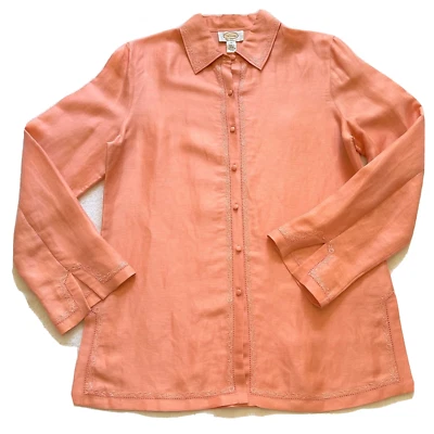 Top túnica para mujer Talbot de lino melocotón y seda con botones bordado Lagenlook talla 10 Foto 1 de 4