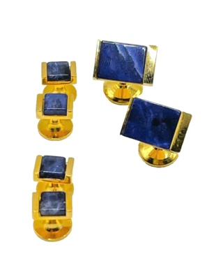 Gold-Plated Synthetic Lapis Lazuli Cufflink / Button Set of 6 - Image 1 of 4