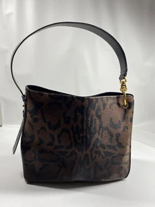 SALVATORE FERRAGAMO Leopard Print Brown & Black Calf Hair Shoulder Logo Bag TMC - Picture 1 of 18