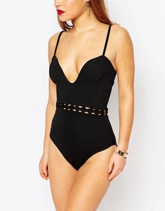 NEW Boohoo Bodysuit Petite Strappy Detail Wired Black Body UK 8 EU 36 US 4 NWT - Picture 1 of 12