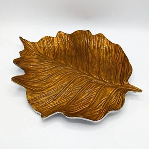 LARGE Enamel On Metal Autumn Leaf Serving Platter Tray Orange Gold Indian 16" - Picture 1 of 6