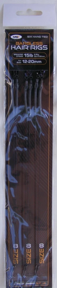 18 Barbless Carp Fishing Tackle Hair Rigs 15lb Braid Size 8 NGT Hand Tied