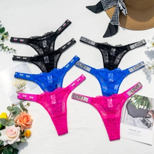 Rhinestone Lace Thong Low Waist Thong Brand New Breathable Casual Style η - Picture 1 of 17