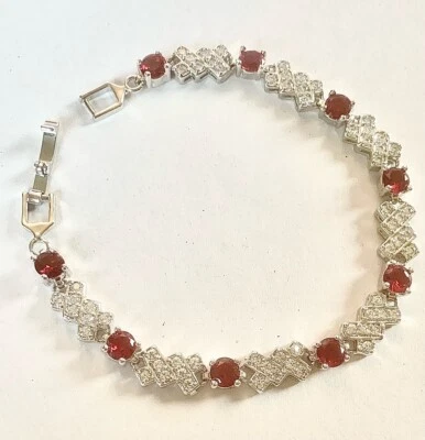 White gold finish bracelet, created diamonds & red sim tourmaline CRUISE BOXED - Image 1 of 4