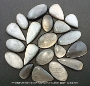 102 Carats, Natural Silver Sheen Obsidian Cabochon lot, 3-6 Pcs, Loose Gemstone - Picture 1 of 10
