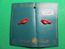 (2) MILL HILL 7/8" RED BIRD CERAMIC 2-HOLE BUTTONS NOS (I-65)
