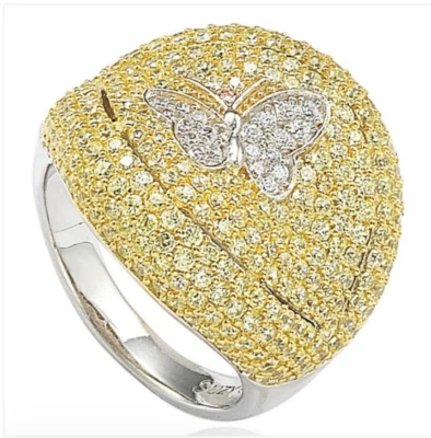 SUZY LEVIAN Sterlingsilber GELB PAVE CZ Schmetterling Akzent COCKTAIL RING Gr. 8 - Bild 1 von 4