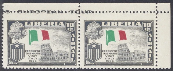 Liberia 1958, Visit to Italy, PAIR, perforation error NH #C114 - Image 1 of 1