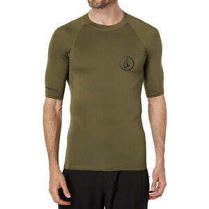Volcom Men's Standard Solid Upf 50+ Rashguard Military Green Short Sleeve T S...