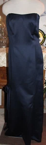 Colección Alta Costura Azul Marino Satén Boda Formal Noche Vestido Largo 12 - Imagen 1 de 4