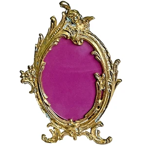 Victorian Brass Cast Metal Ornate Tabletop Cherub Picture Frame Glass Patia - Picture 1 of 7