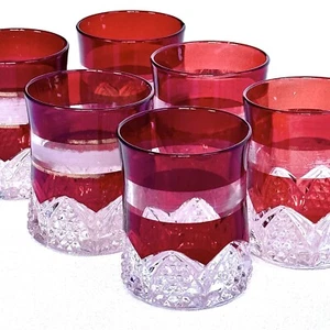 6 Six EAPG Duncan Ruby Stained Button Arches Gold Frosted Band Glass Tumblers - Picture 1 of 20