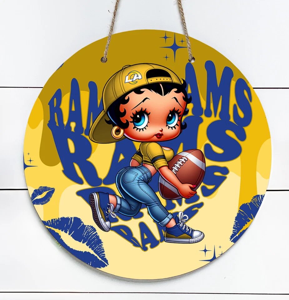 Letrero redondo de metal interior/exterior inspirado en Betty Boop Los Angeles Rams de 10" Foto 1 de 1