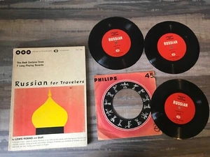 Russian for Travelers by Lewis Robins Book & 7'' LP Records Set (Collier Books) - Picture 1 of 8