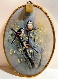 Vintage Ruanne Manning Oval Bird Print, Gold Plastic Frame - Bild 1 von 6