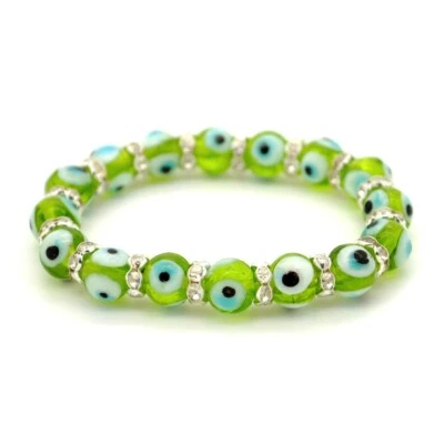 EVIL EYE BRACELET 10mm Glass Lampwork Bead Stretch Good Luck Kabbalah Protection - Image 1 of 4