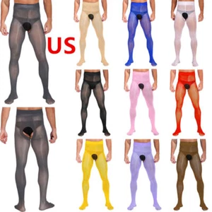 Men Pantyhose See-Through Crotchless Glossy Smooth Tight Stretchy Compression - Picture 1 of 101